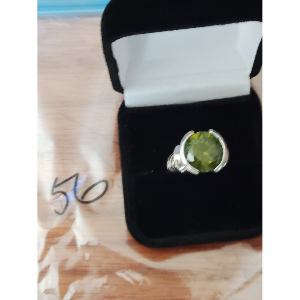 IGR Cocktail Ring Size 6 Green Sterling Silver Semi-Bezel Twisted Cable Womens